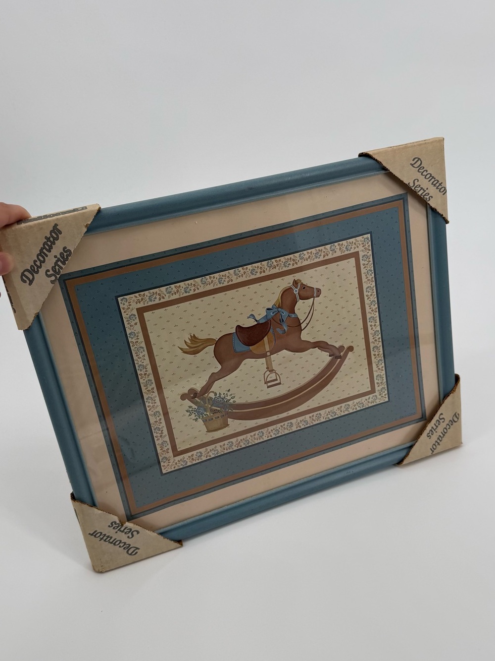 Vintage Blue Framed Rocking Horse Print